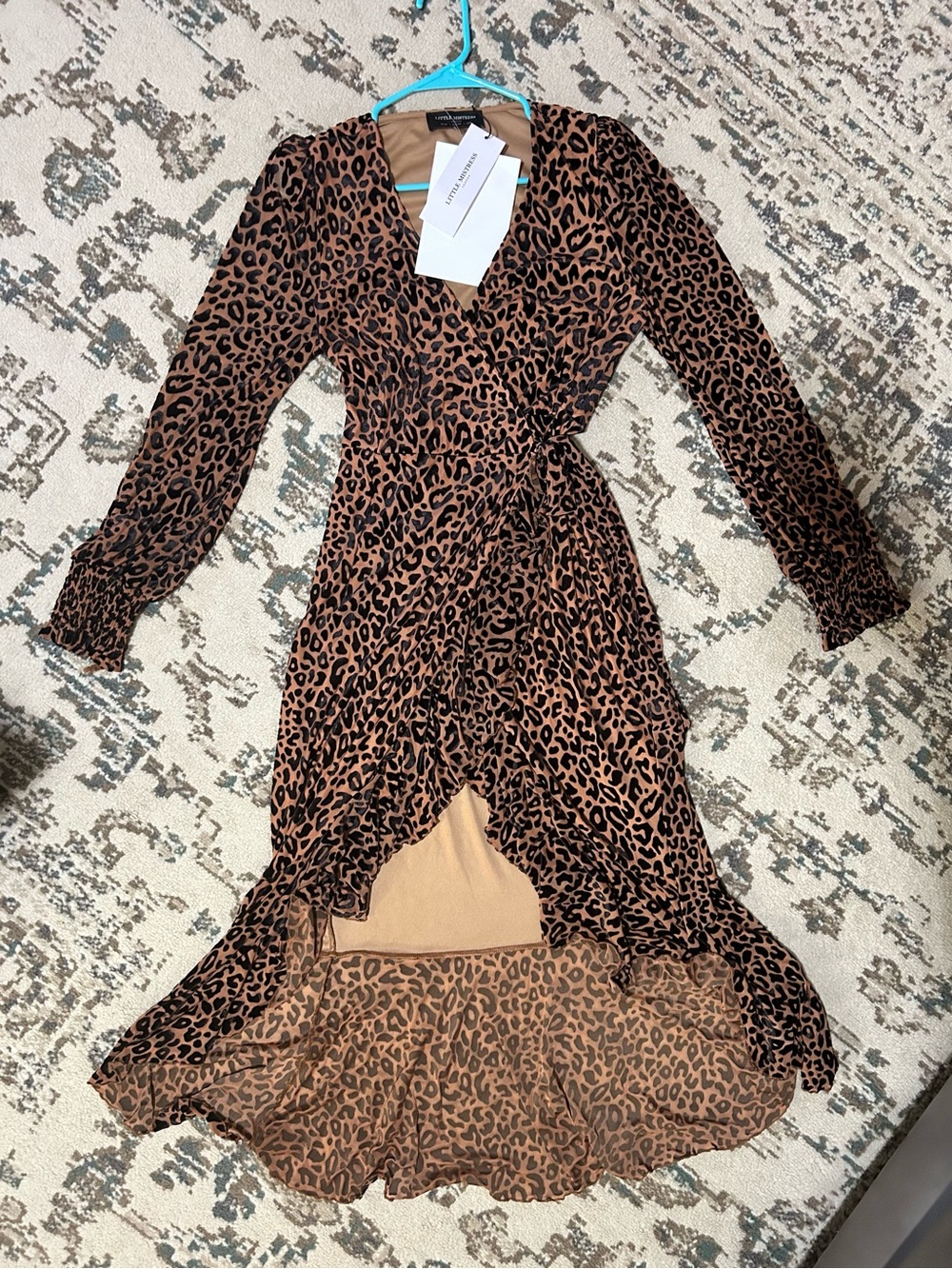 Leopard Print Long Sleeve Wrap Midi Dress - Brown